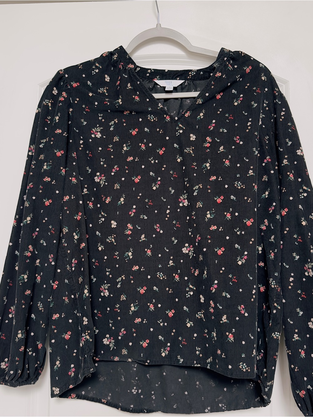 Time and True Women's Black Floral Button-Front Corduroy Blouse - M